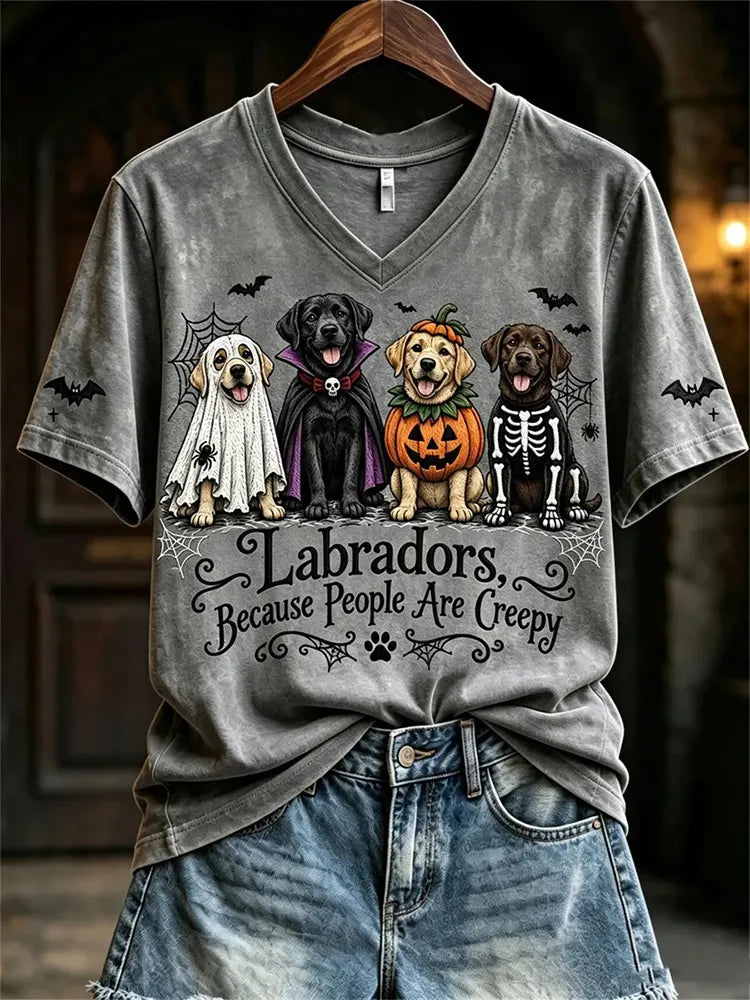 Women's Labradors Because People Are Creepy Halloween Dogs Print Short-sleeved T-shirt