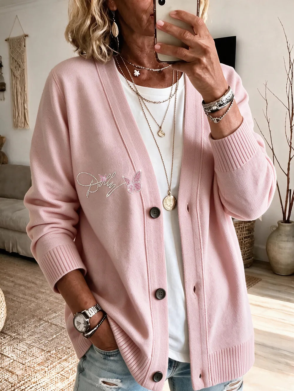 Women'S Commemorative Printed Casual Cardigan