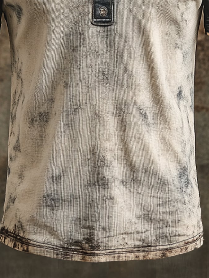 Men's Vintage Distressed Waffle Henry Short Sleeve T-Shirt