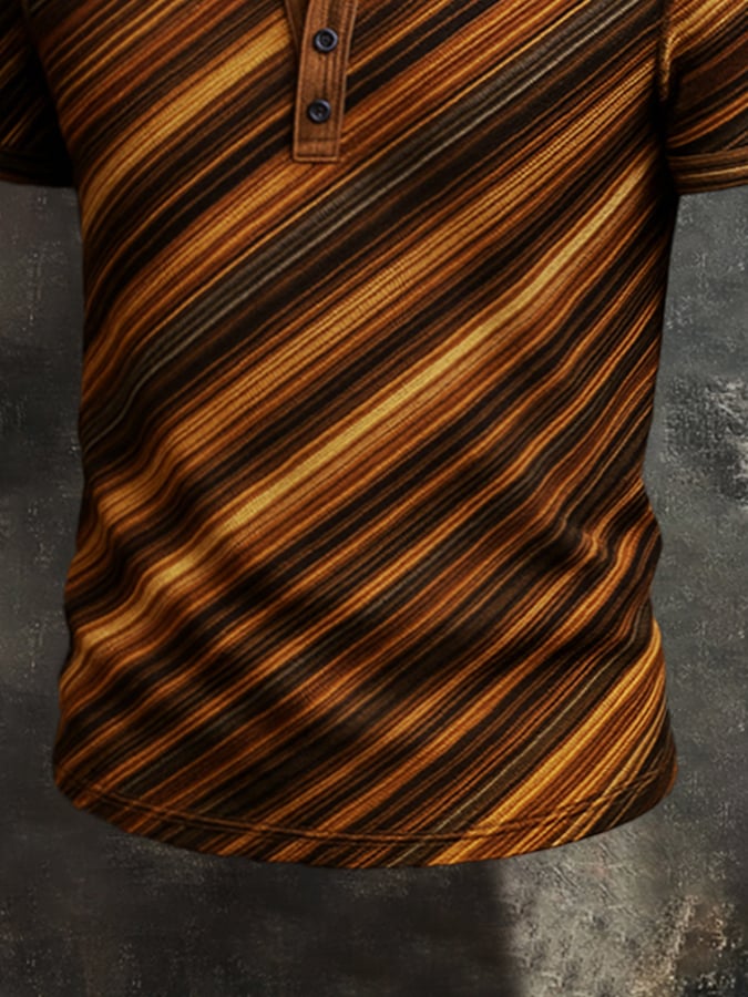 Men's Retro Striped Colorblock Casual Henley Short Sleeve T-Shirt