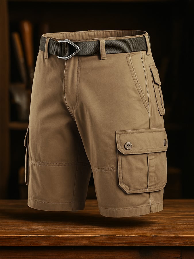 Men's Vintage Outdoor Cotton Plaid Woven Functional Work Shorts