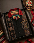 Men's Day Of The Dead Aztec Skull Eagle Totem Print Cuban Collar Short Sleeve Shirt