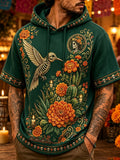 Men's Day Of The Dead Bone‐Hummingbird Cactus Floral Print Hooded T-Shirt