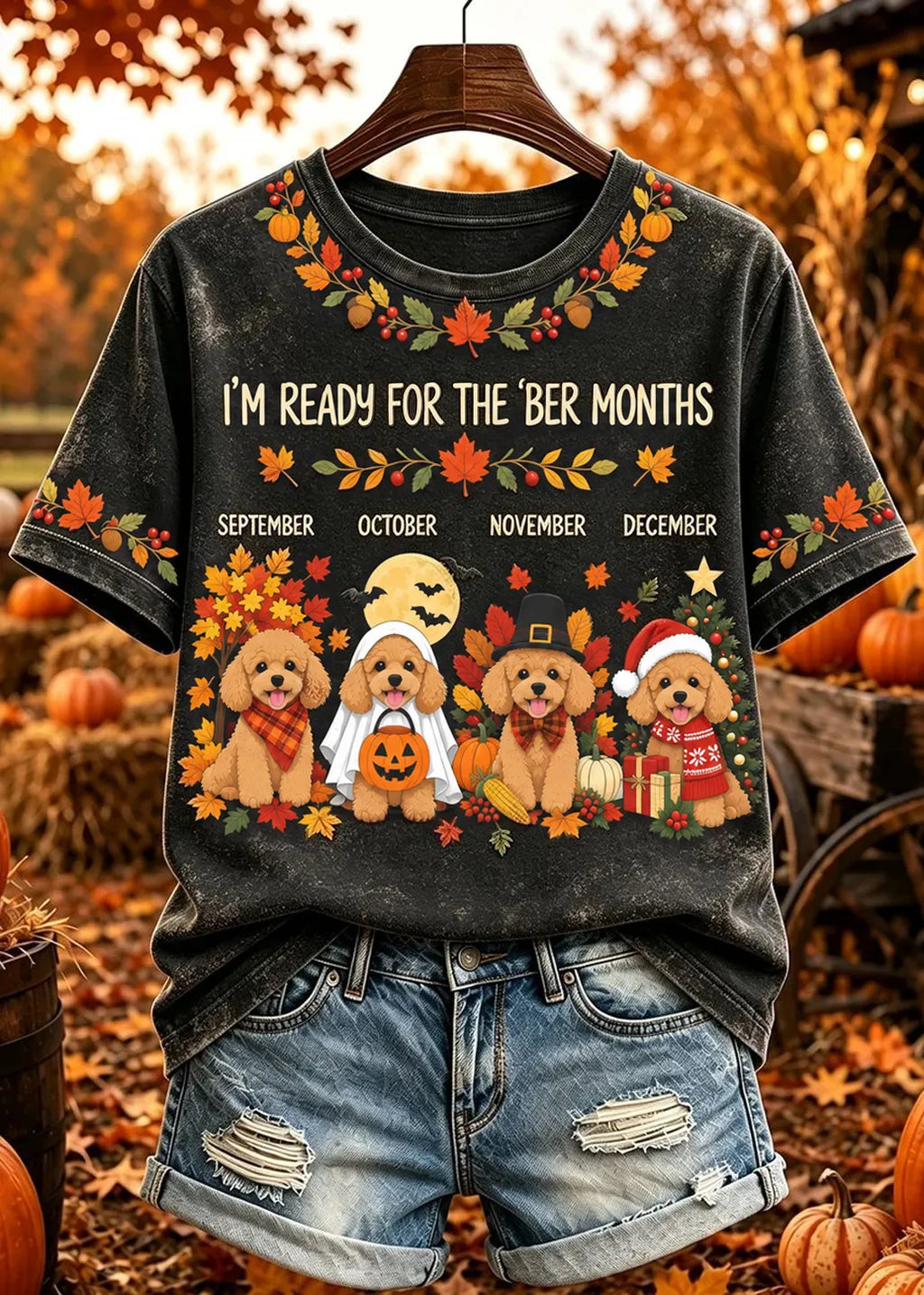 Women's I'm Ready For The 'ber Months Cute Poodle Print Short-sleeved T-shirt