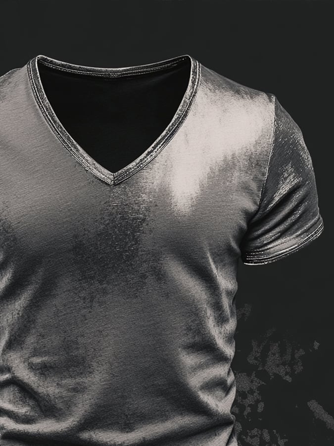 Men's vintage-style washed cotton V-neck short-sleeved T-shirt