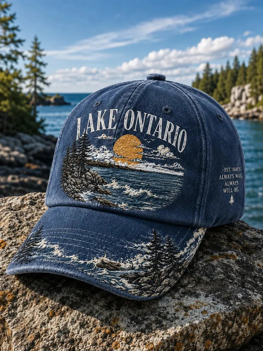 Retro Lake Ontario Landscape Print Baseball Cap