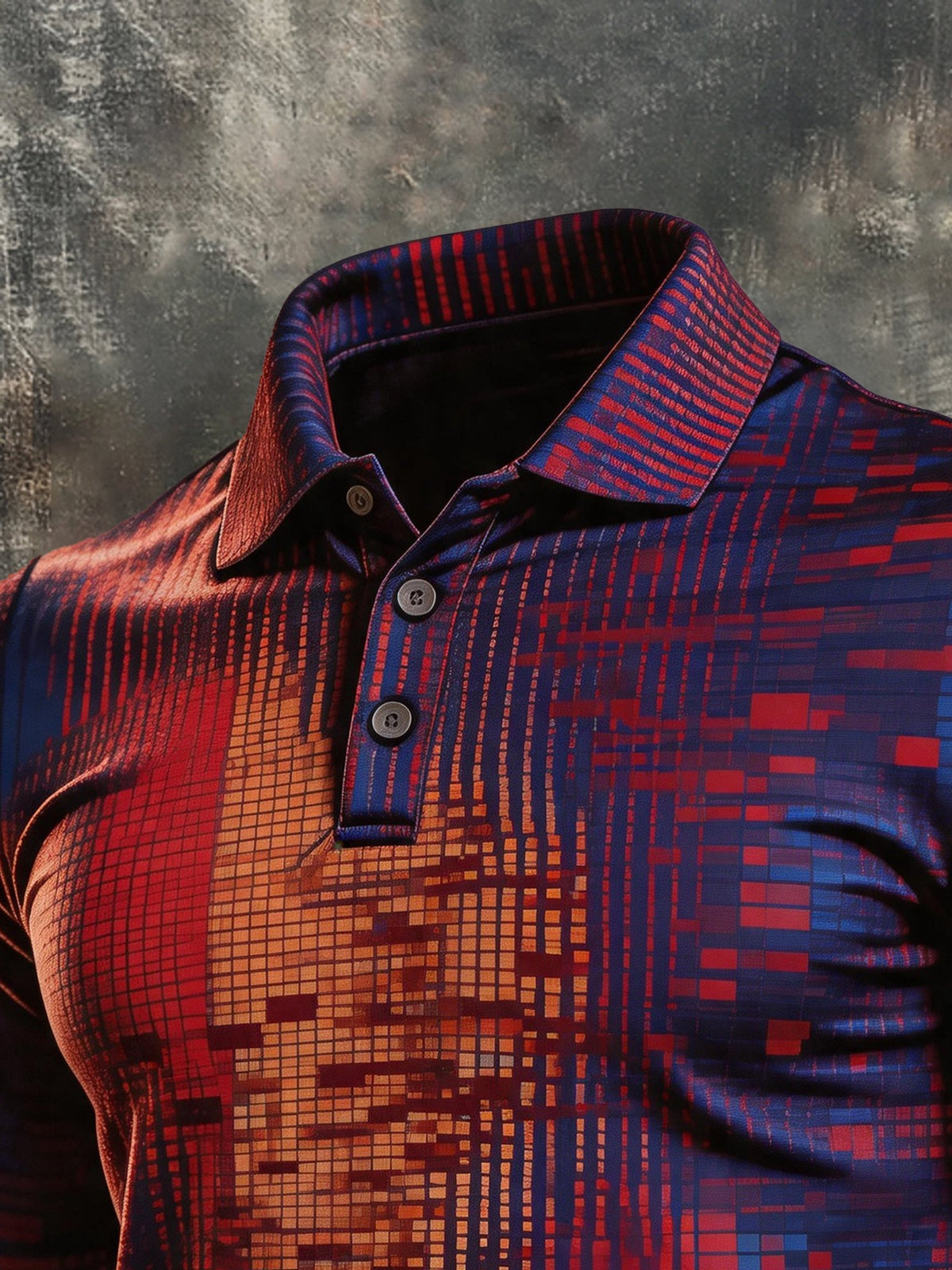 Men's Retro Color-Block Long-Sleeve Polo Shirt