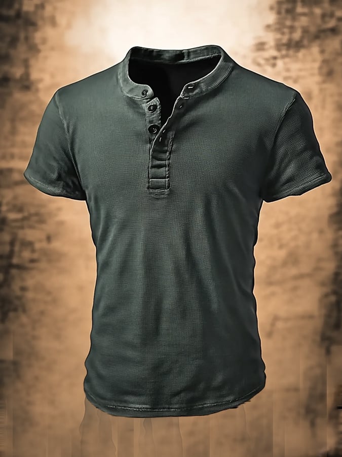 Men's Henry vintage waffle-knit short-sleeved T-shirt