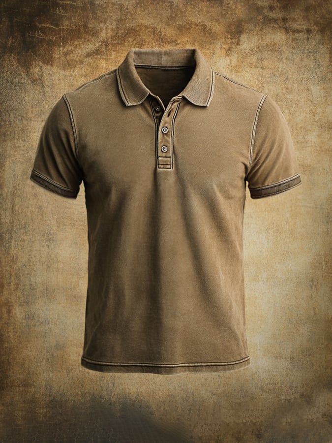 Men'S Retro Distressed Casual Short-Sleeved Polo Shirt