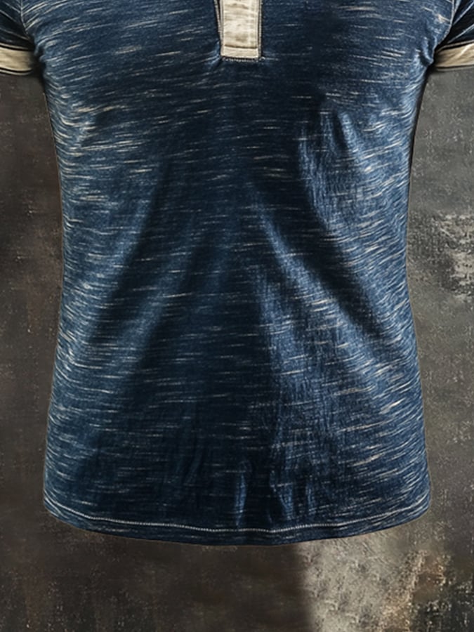 Men's casual retro color block Henley T-shirt