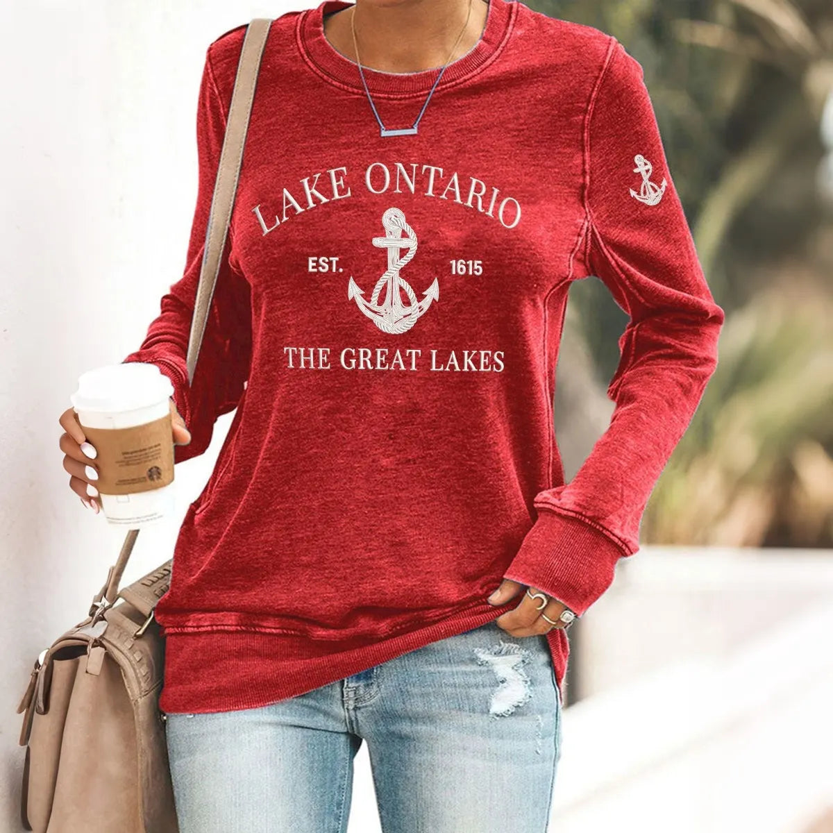 Retro Lake Ontario Est 1615 The Great Lakes Print Sweatshirt
