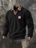 Men’s Vintage-Style Plaid-Patchwork Faux-Layered Sweatshirt