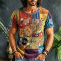 Men's Rainbow Mushroom Vinyl Peace Print Crew Neck Short Sleeve T-Shirt