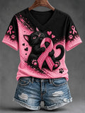 Women's Breast Cancer Cat Print Top