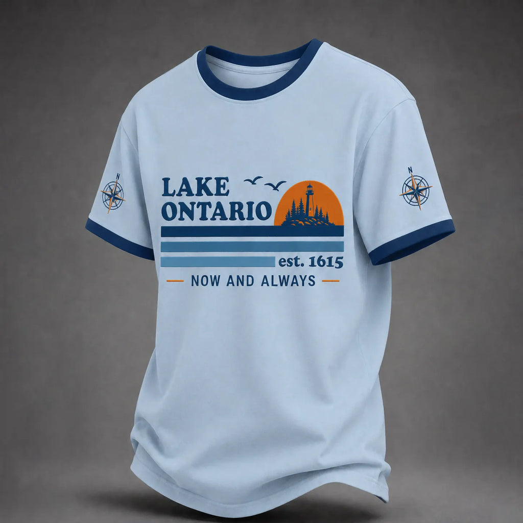 Men's Lake Ontario Always & Forever Print Casual Short-sleeved T-shirt