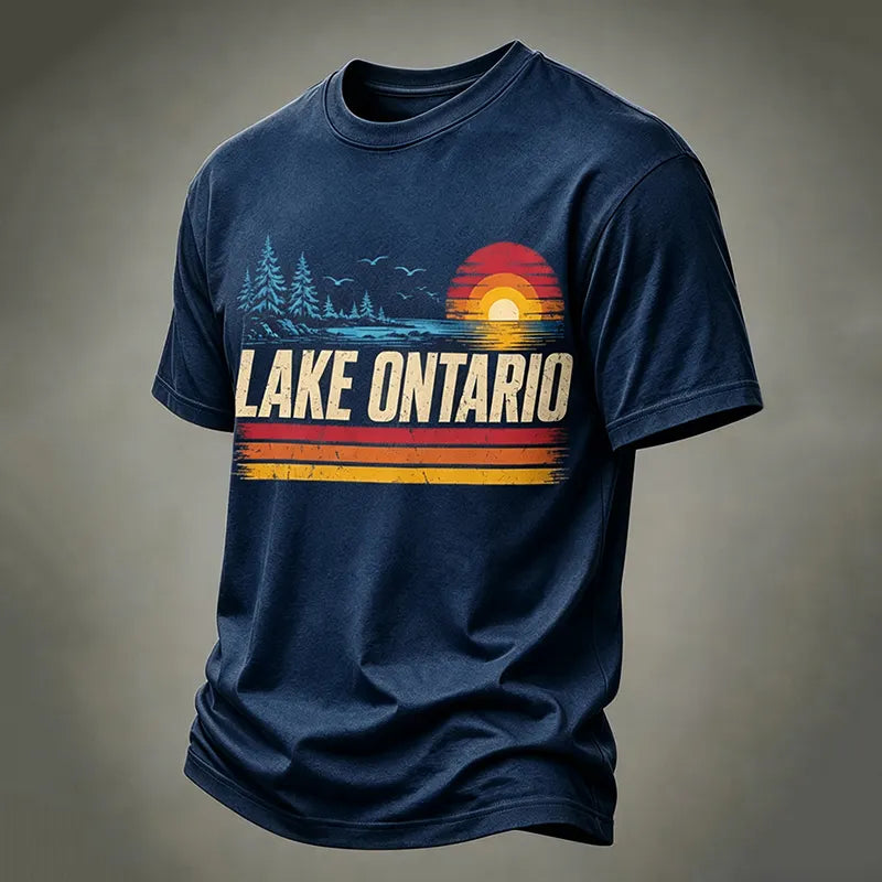 Men's Lake Ontario Printed Casual Crew Neck T-shirt