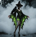 Women's Gothic Bat Print Batwing Flare Sleeve V Neck Bodycon Dress – Halloween Costume