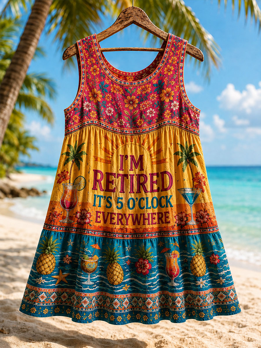 I’m Retired It’s 5 O’Clock Everywhere Tropical Pineapple Cocktail Sleeveless Tank Top