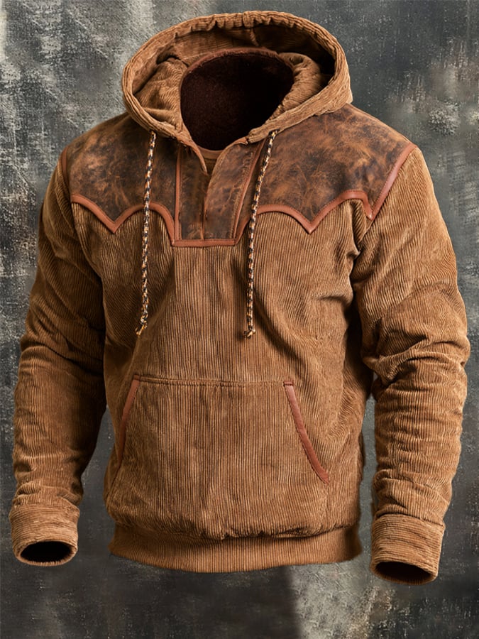 Men's Vintage-Style Textured Corduroy Western Sweatshirt