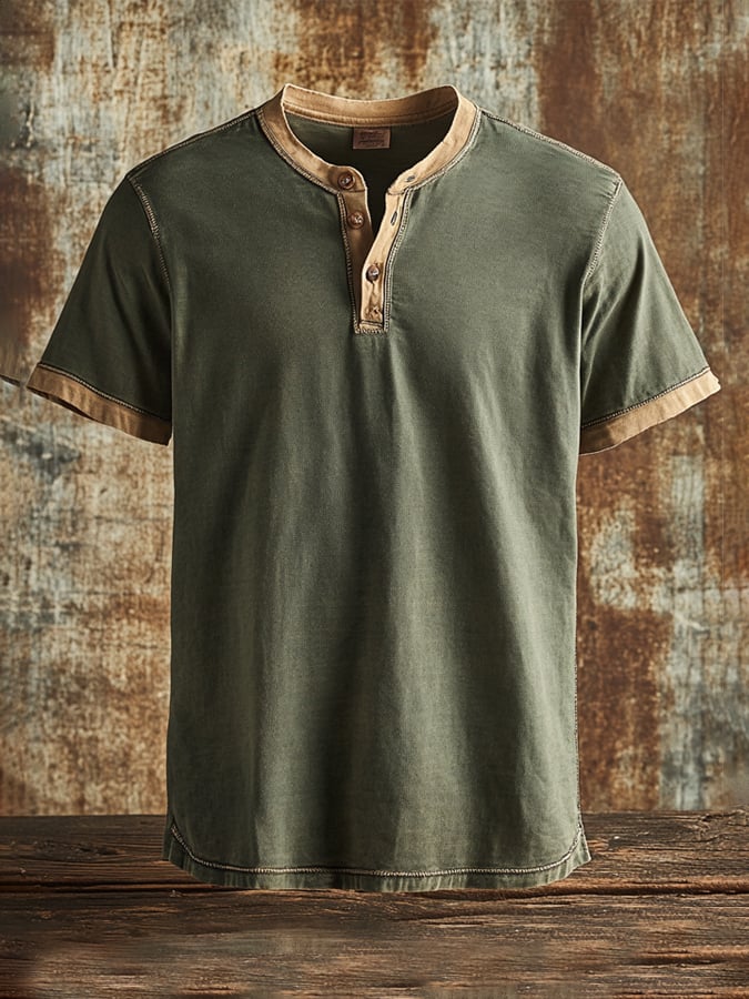 Fashionable, breathable, lightweight, stretchy Henley T-shirt for men