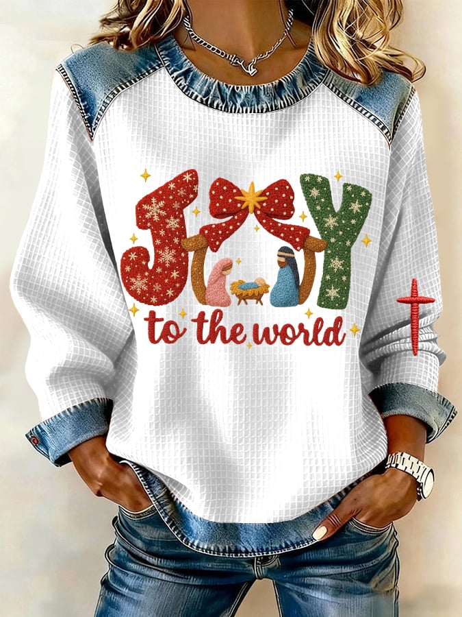 Women's Faith Print Patchwork Casual Sweatshirt