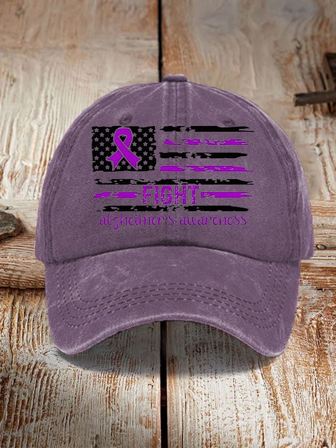 Fight Alzheimer's Awareness Flag Purple Ribbon Print Sun Hat