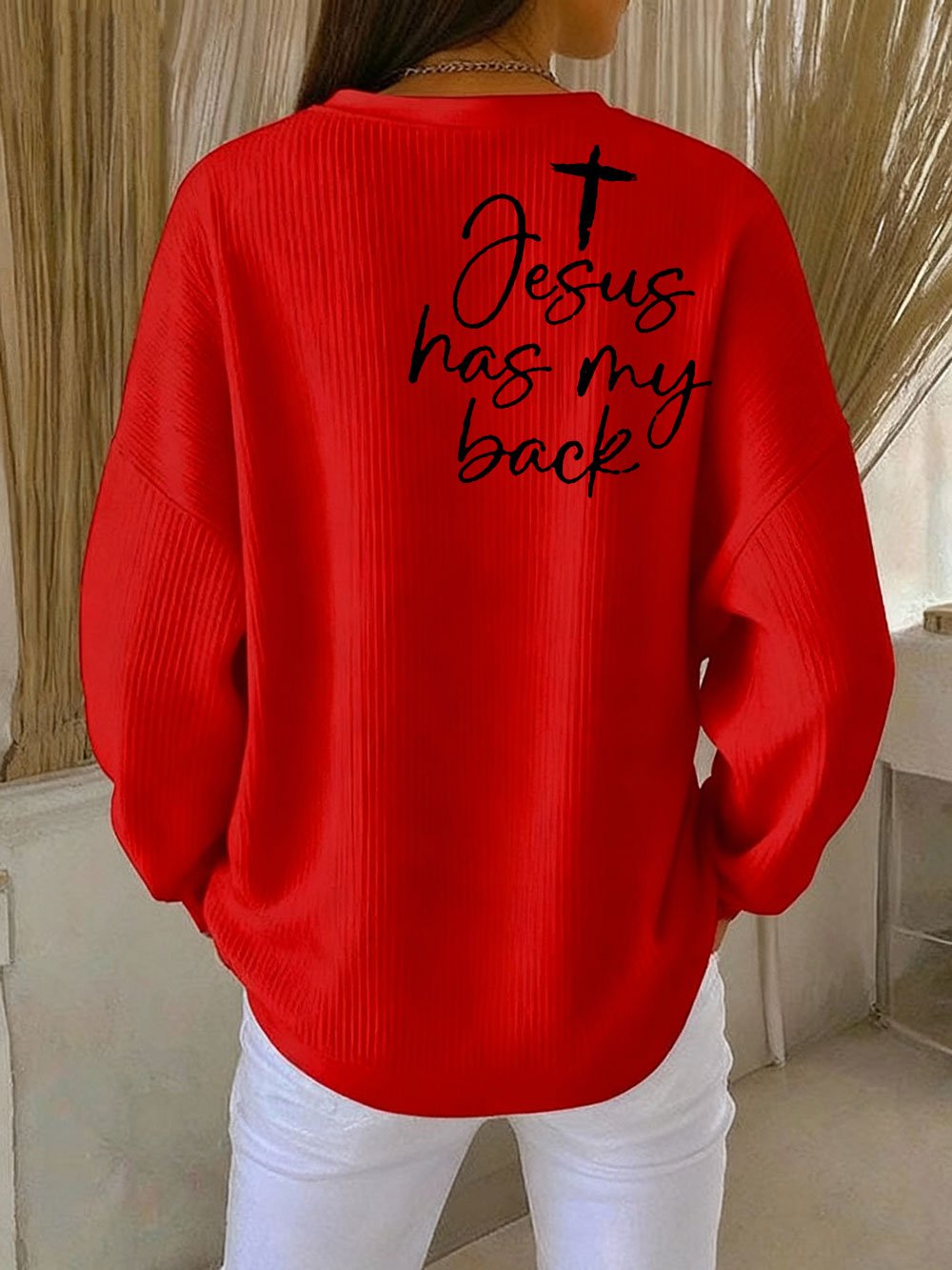 Women's Jesus has my back Art Print Crew Neck Sweatshirt