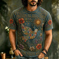 Men's Peace Dove Colorful Hand Floral Sun Text Print Crew Neck Short Sleeve T-Shirt