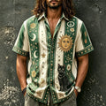 Men's Sun Moon Black Cat Peace Print Short Sleeve Buttons Shirt