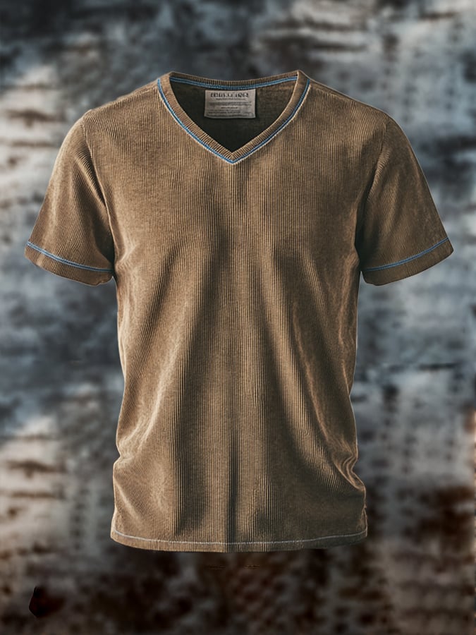 Men's vintage style V-neck short sleeve t-shirt