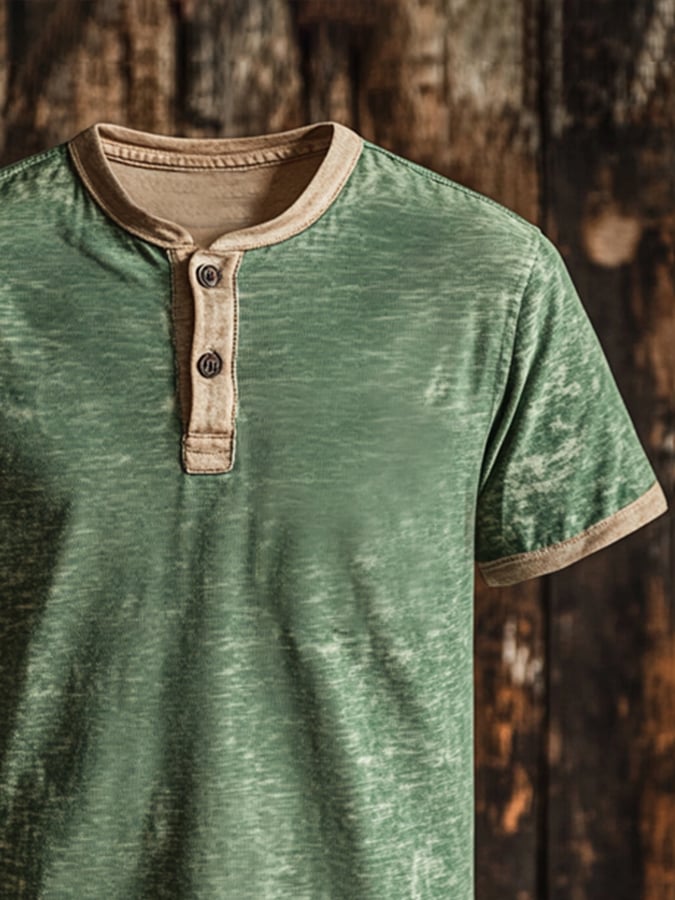Men's vintage style casual short sleeve Henley T-shirt