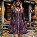 Women's Spooky Spider Web Print Gothic Dress