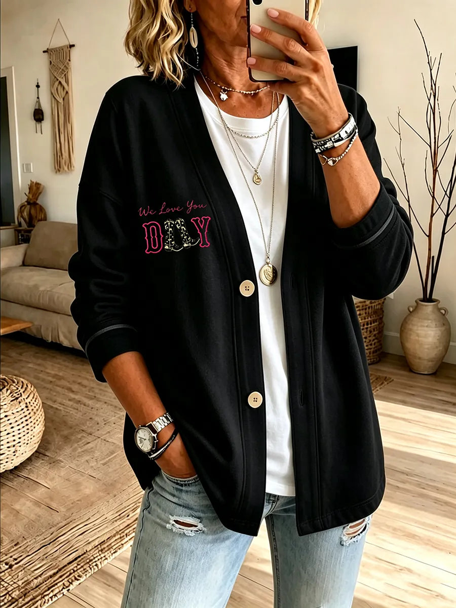 Women'S Commemorative Printed Casual Cardigan
