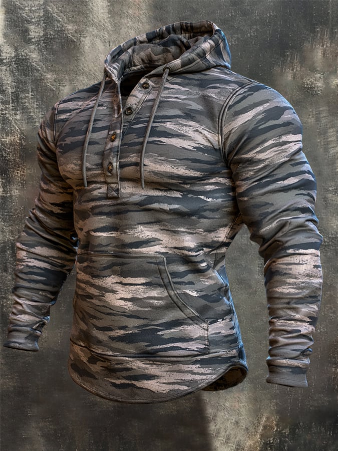 Men's Vintage Cotton Camouflage Hoodie