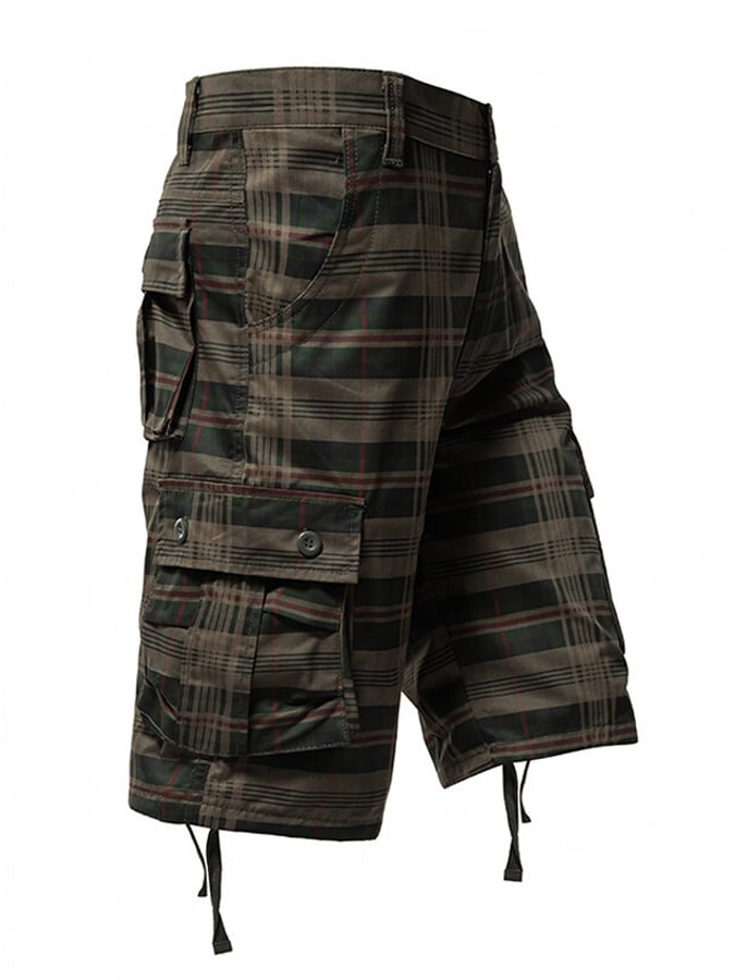 Men's Vintage Outdoor Cotton Plaid Woven Functional Work Shorts