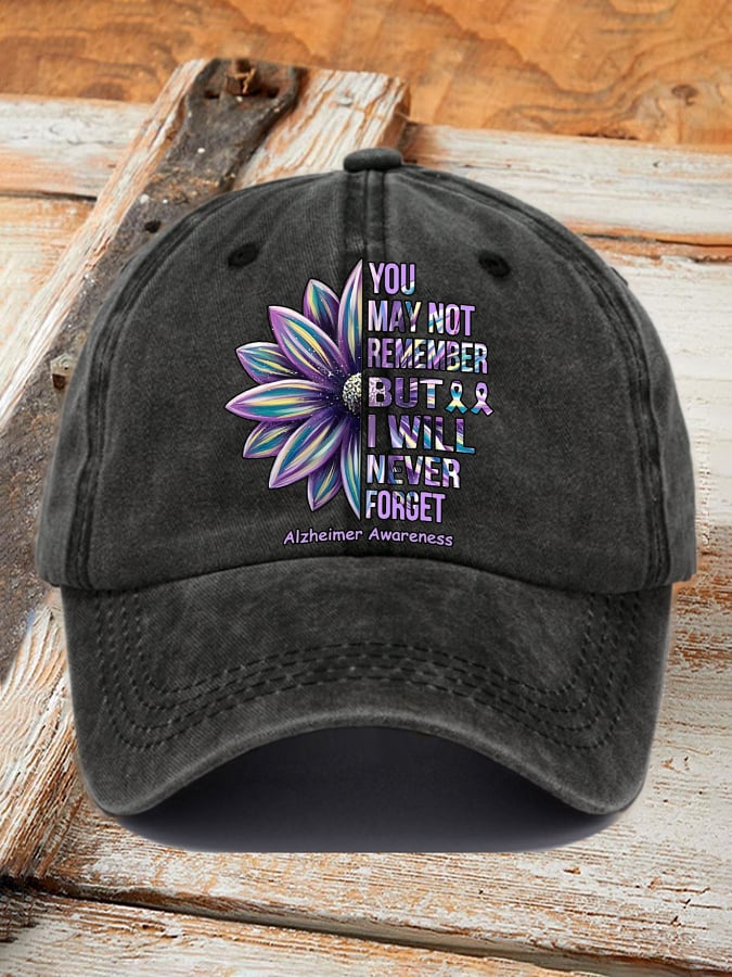 Retro Alzheimer's Awareness You May Not Remember But I Will Never Forget Print Baseball Cap