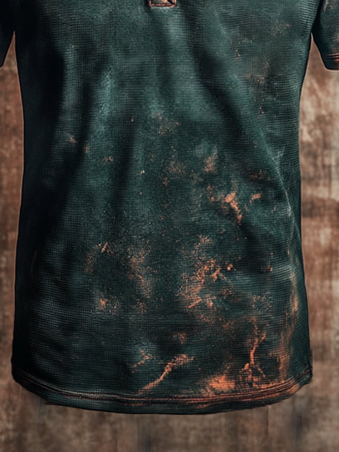 Men's Vintage Distressed Waffle Henry Short Sleeve T-Shirt