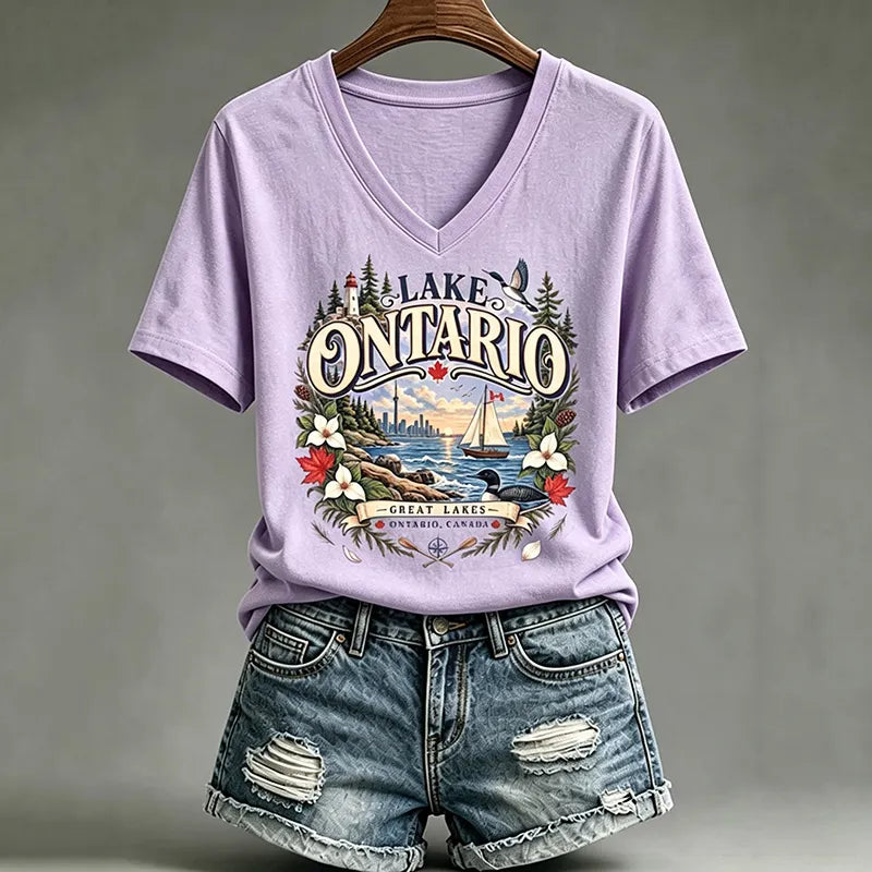Women's Lake Ontario Casual Art Printed T-shirt