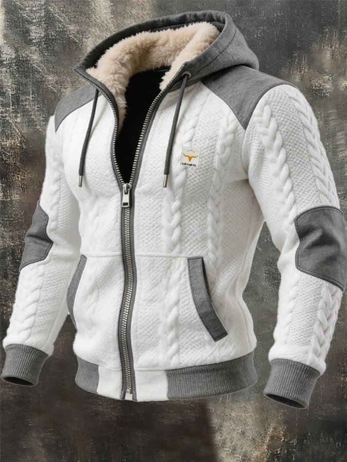 Men's Vintage-Style Textured Thermal Outdoor Jacket with Multiple Pockets