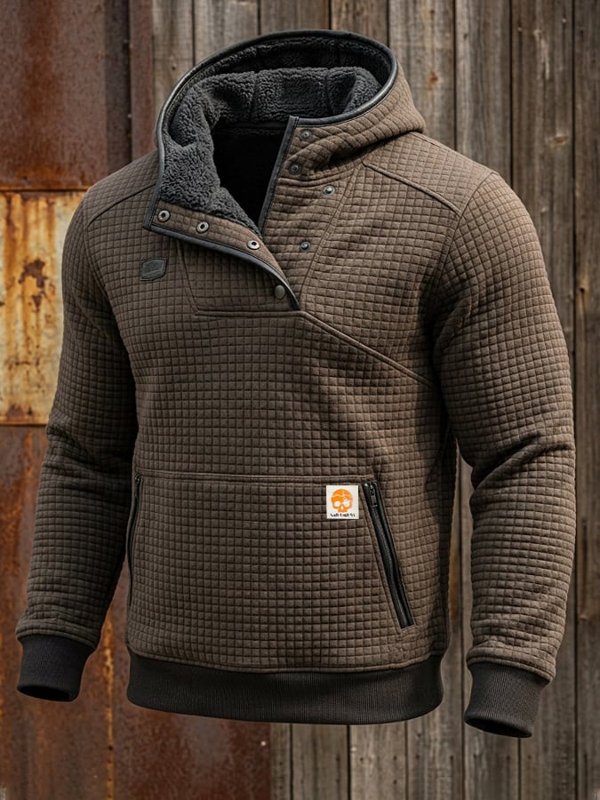 Men’s Fleece-Lined Thermal Textured Sweatshirt with a 3D Grid Pattern