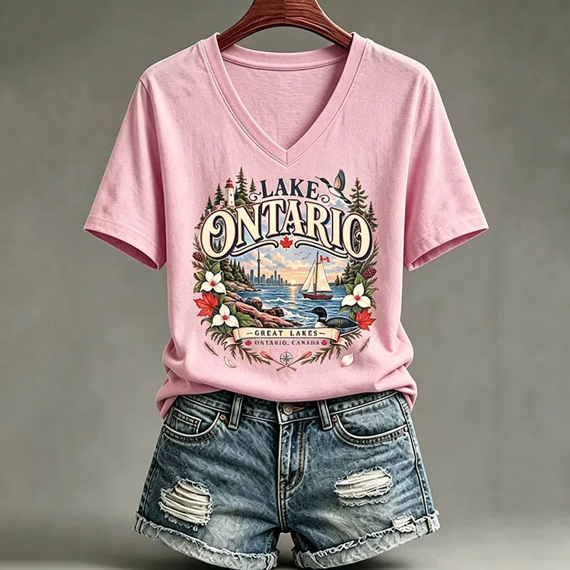 Women's Lake Ontario Casual Art Printed T-shirt