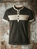 Men's casual retro color block Henley T-shirt