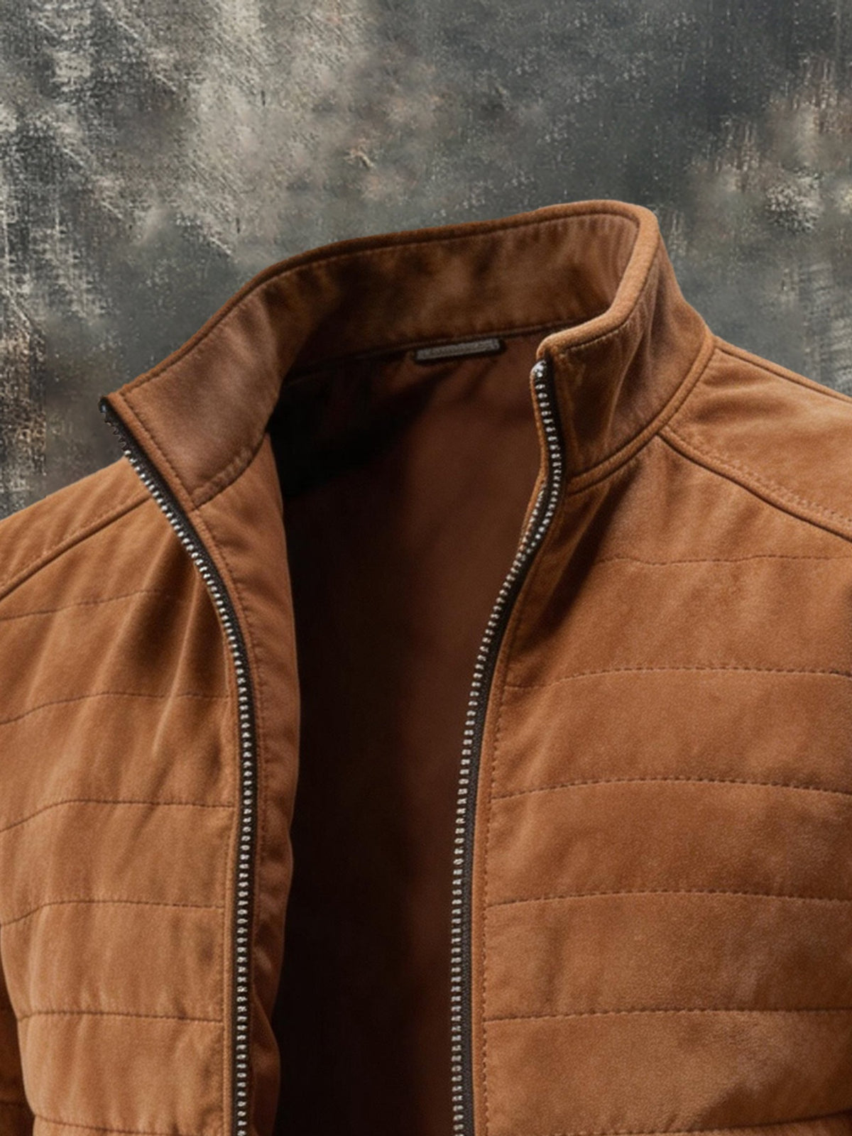Men’s Vintage-Style Quilted Stand-Collar Suede-Effect Jacket