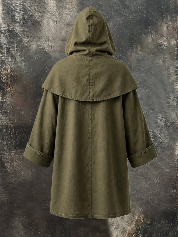 Men's Vintage Color-Block Leather Utility Cape/Cloak
