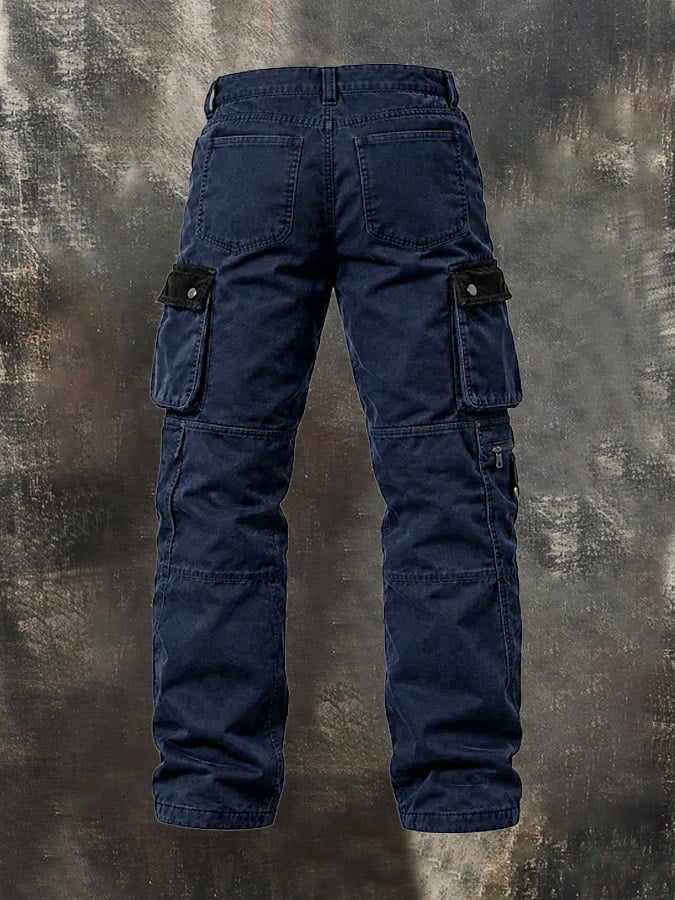 Men's Outdoor Multi-Pocket Plaid Color-Block Casual Cargo Pants