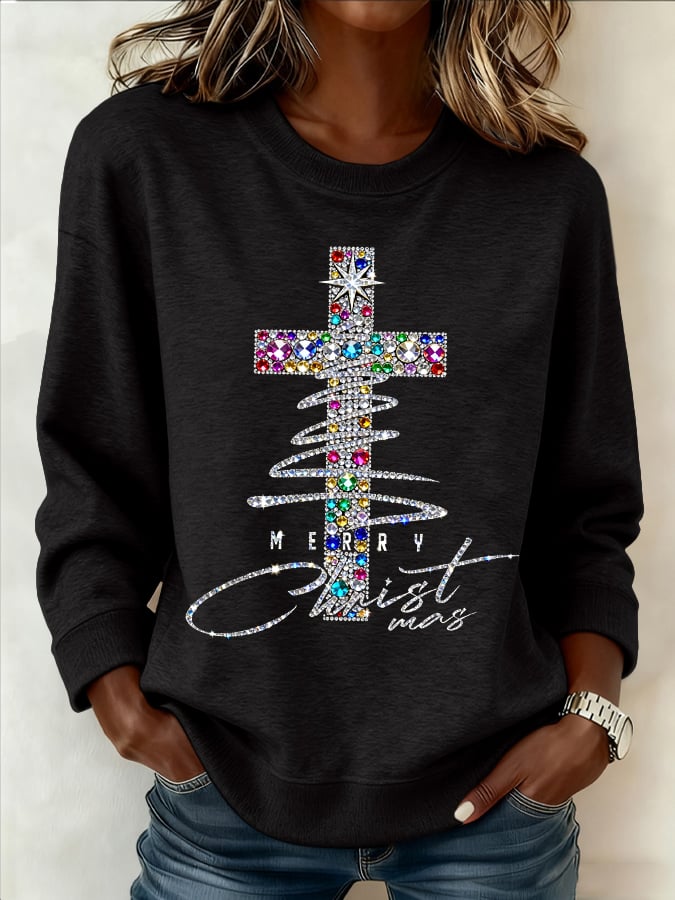 Women's Christmas Faith Cross Print Sweatshirt