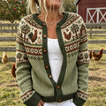 Women's Vintage Farm Animal Print Casual Knit Cardigan