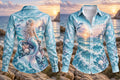 Women's Ocean Mermaid Long-Sleeved Button-Up Shirt