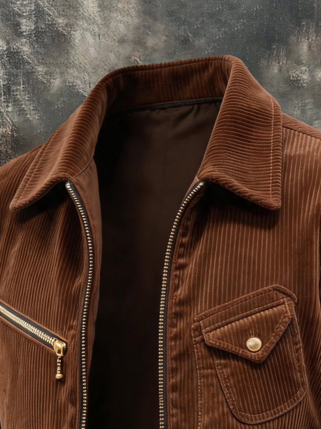 Men’s Vintage Ribbed Multi-Pocket Stand-Collar Jacket