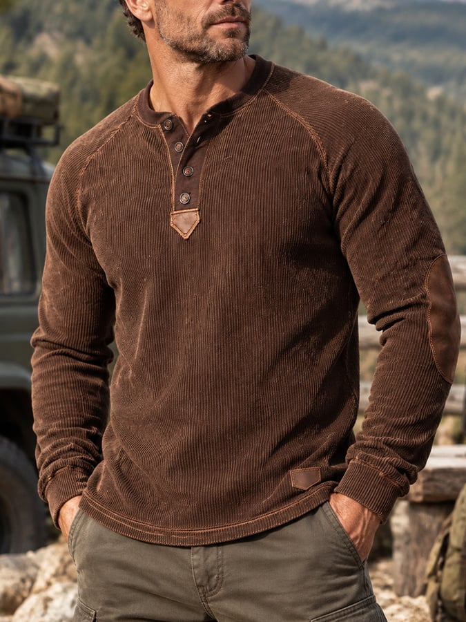 Men's Vintage Comfortable Corduroy Henley T-Shirt